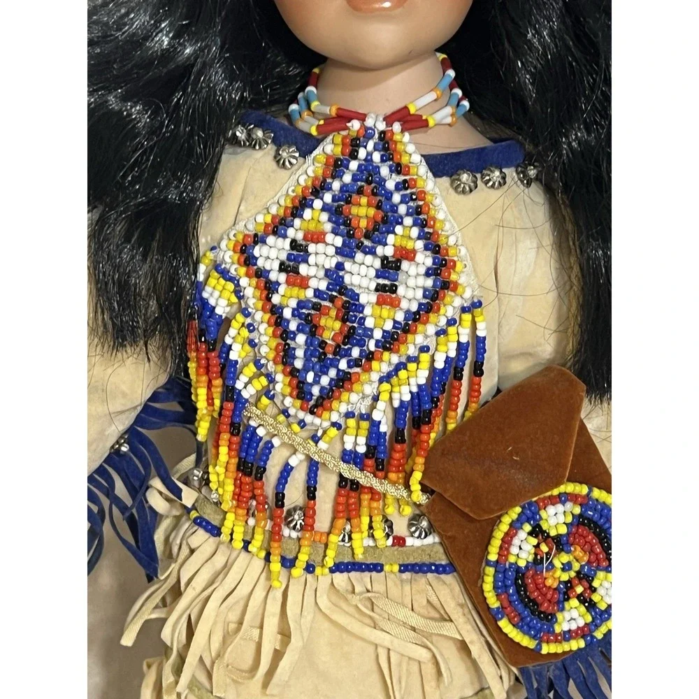 Signed Porcelain Doll On Stand Young Native American Woman 14